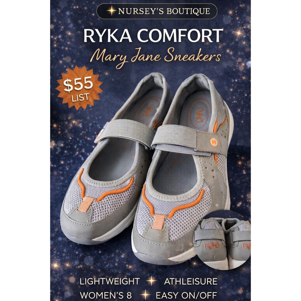 Ryka Mary Jane Sneakers Gray Orange Comfort Walking Shoes Womens 8